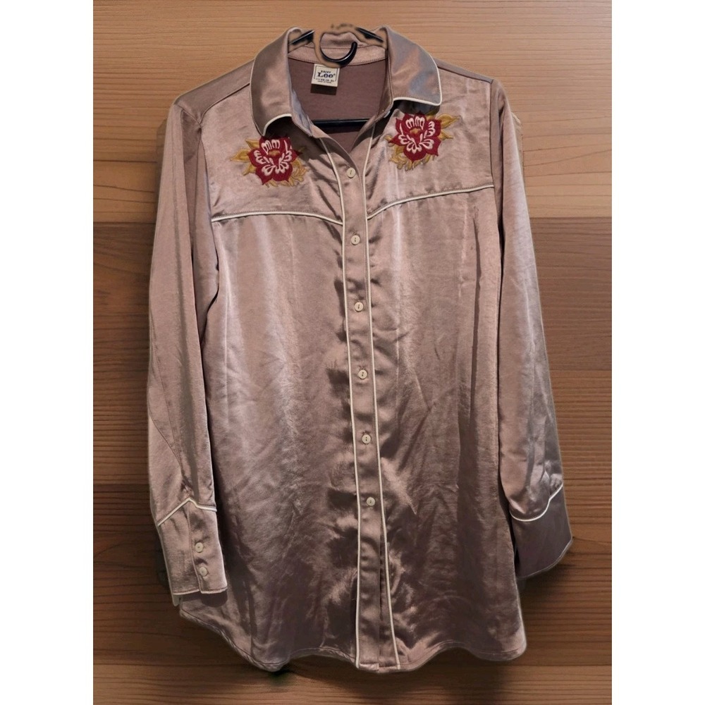 Kacey Musgraves Lee Button Down Satin Western Sleep Shirt with Long Sleeves S